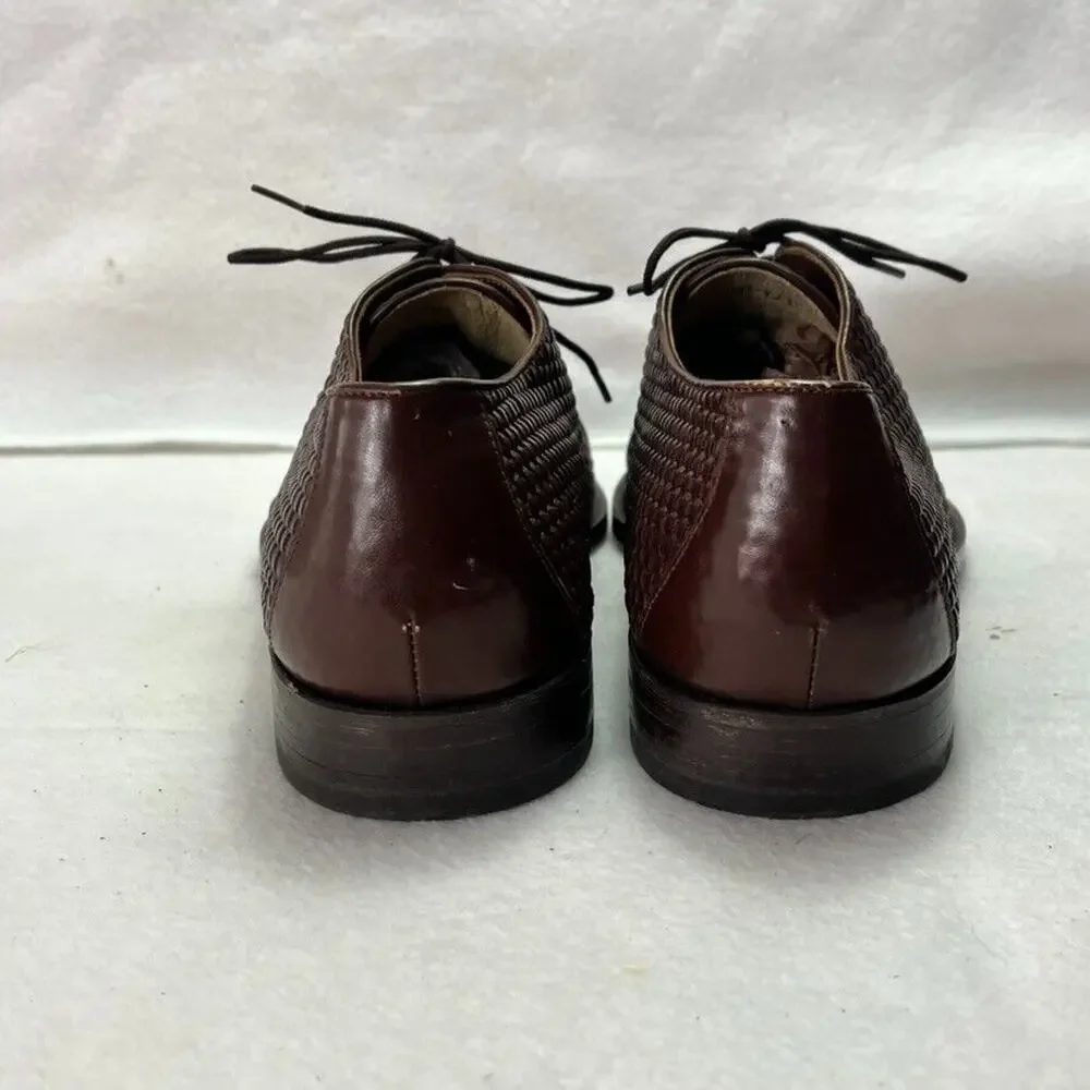 Handmade Shoes Mens Oxfords Basket Woven Leather Cap Toe Lace Up